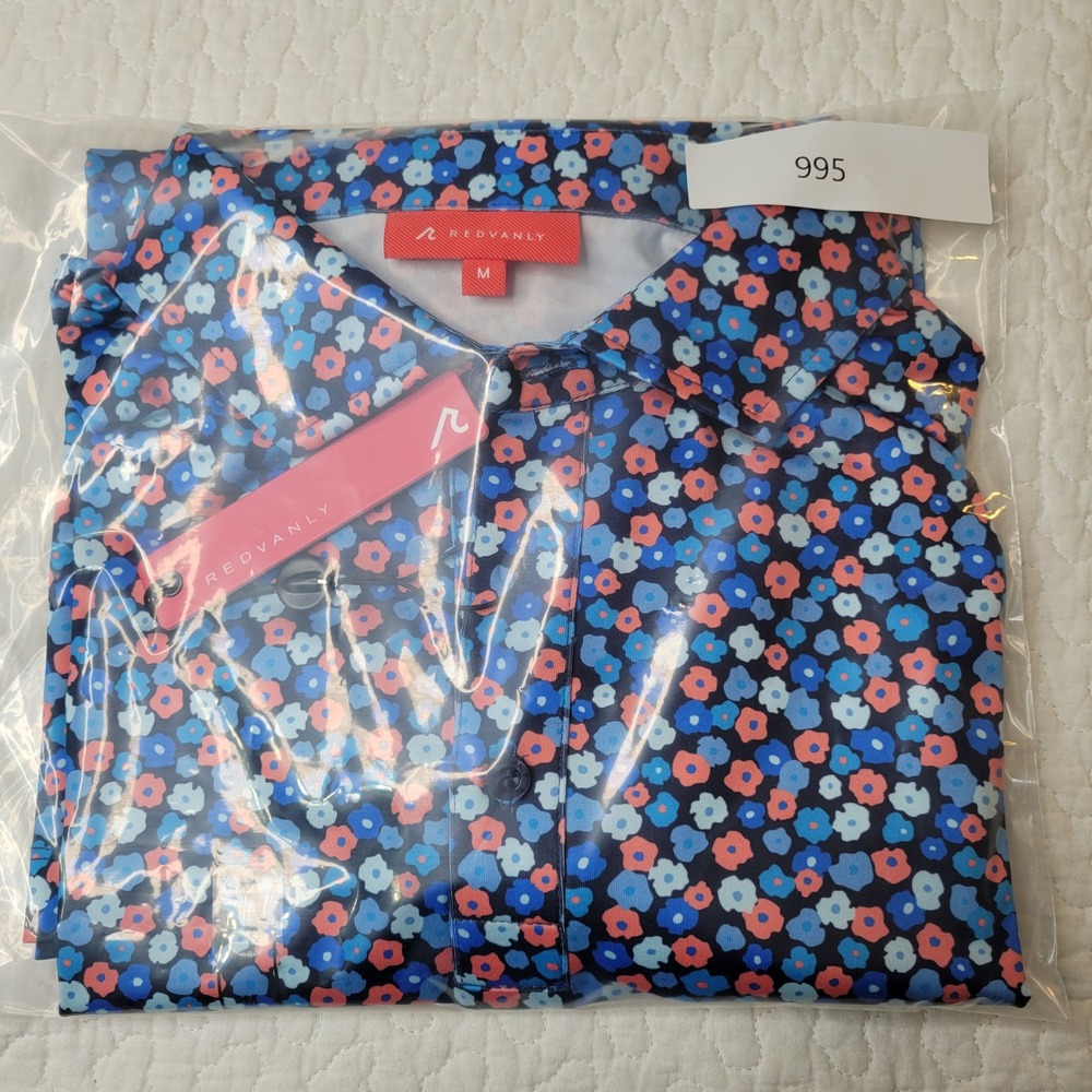 Redvanly Marne Polo Mens Medium Midnight Navy Multi Floral Golf Shirt MSRP $110. - Picture 13 of 16